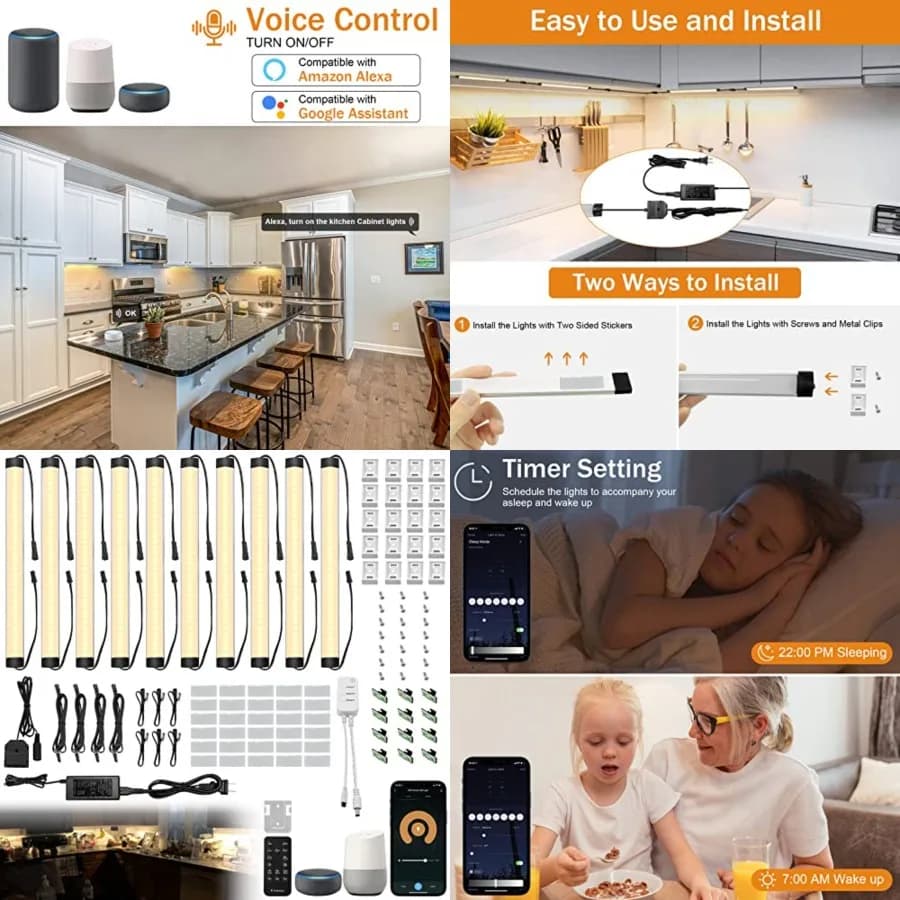 Kit Luci Sottopensile, Strisce LED Intelligenti Dimmerabili, Luci LED Collegabili a 24V per Dispensa, Cucina