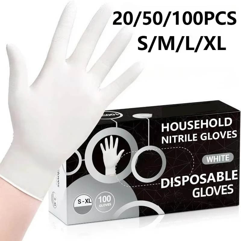 20/50/100 Pezzi Guanti Monouso in Nitrile Bianco per Pulizie Domestiche, Lavaggio Piatti, Parrucchiere, Manicure, Pittura