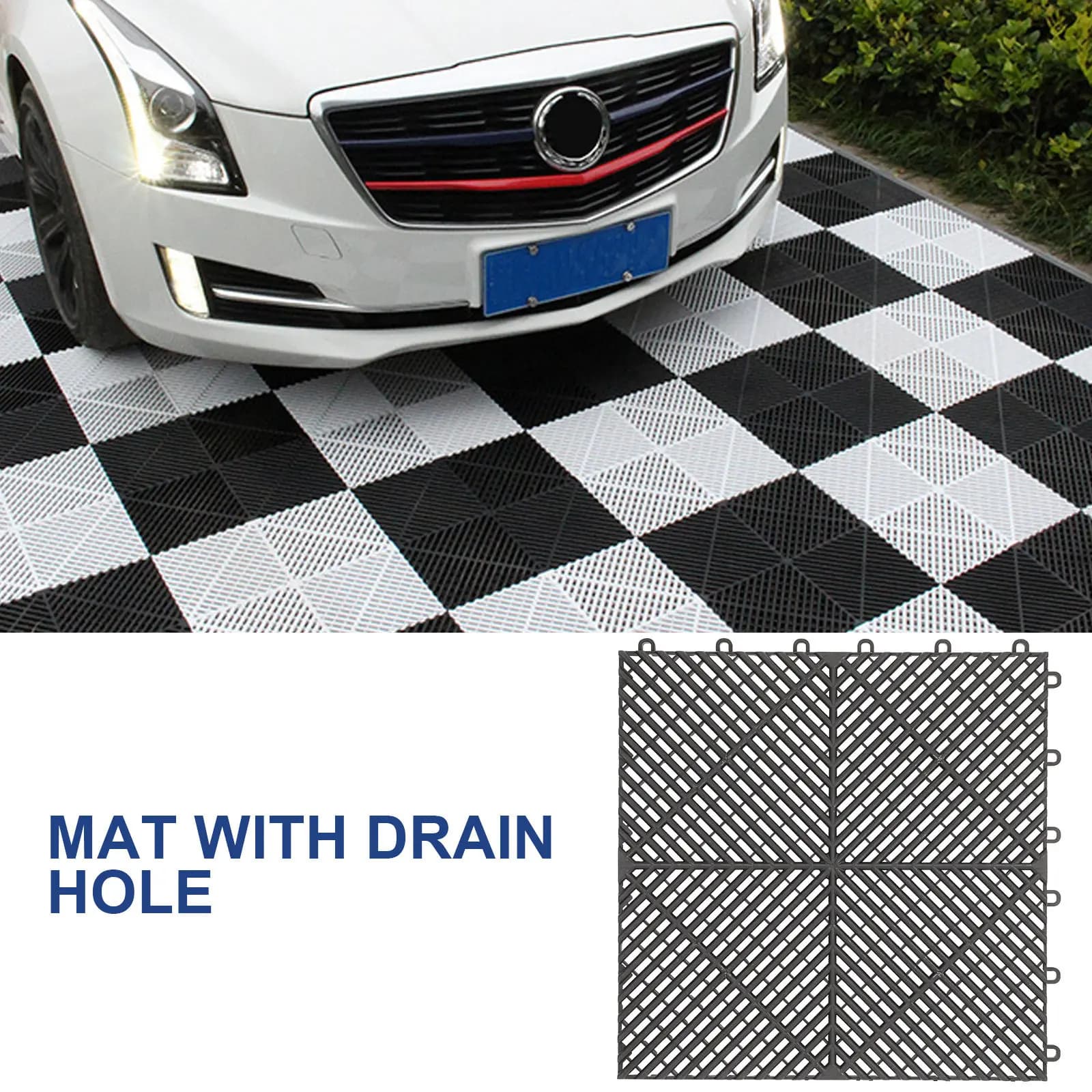2pcs Car Drainage Floor Mats Interlocking Waterproof Tiles Non-Slip Shower Mat For Pool Bathroom Stall Modular Flooring