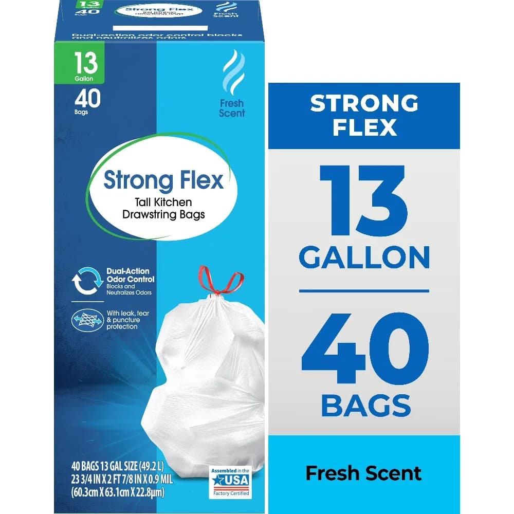 Large 13 Gallon Tall Kitchen Trash Bags with Drawstring Fresh Scent 40 Count Heavy Duty Leak Proof Wastebasket Liners for Home Office