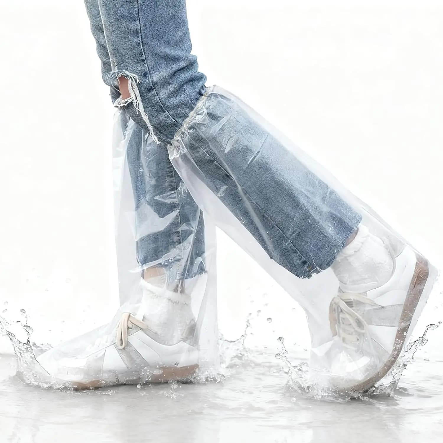 20PCS (10 Pairs) Disposable Shoe Covers, Waterproof Plastic Boot Covers for Rain, Transparent Overshoes for Men Women Outdoor Pr