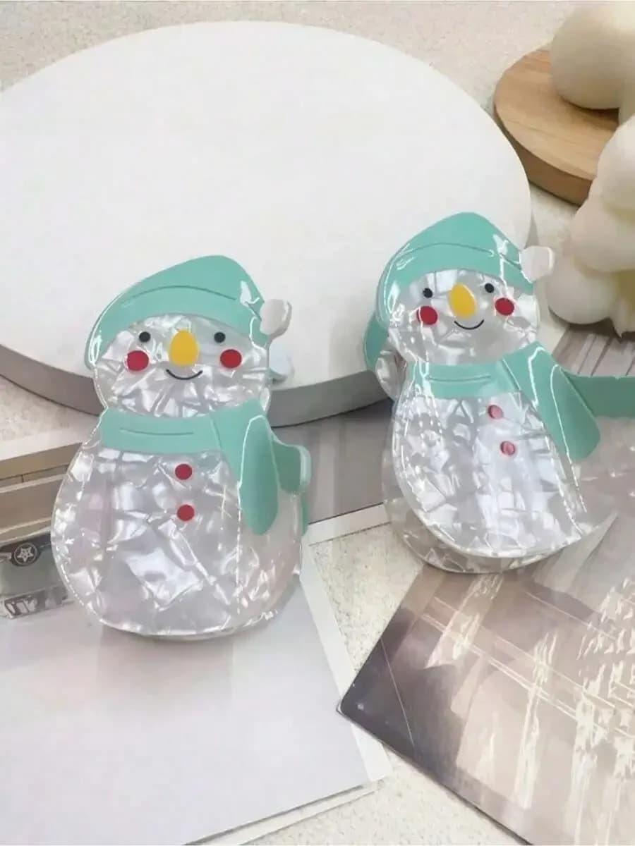 Fermaglio per capelli da donna a forma di pupazzo di neve natalizio, accessorio festivo in stile cartone animato