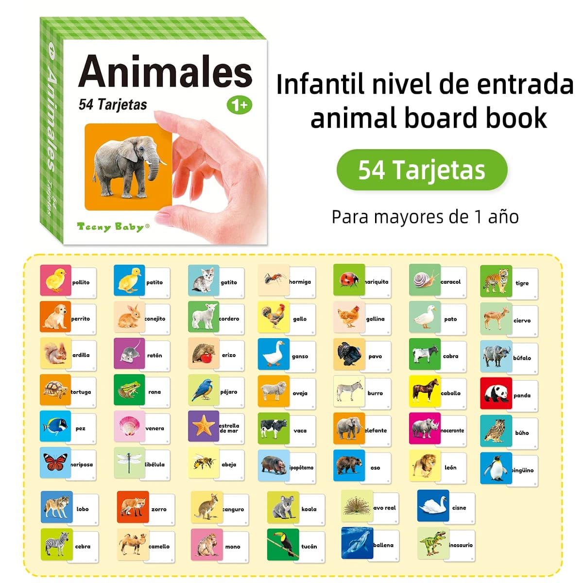 Serie spagnola di carte colorate per l'educazione precoce del bambino per accompagnare la lettura, regalo per lo sviluppo del neonato, giocattolo educativo per l'illuminazione
