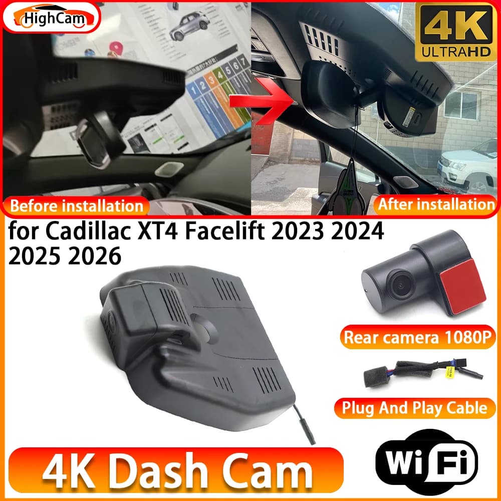 HighCam for Cadillac XT4 Facelift 2023 2024 2025 2026 OEM 4K DVR Dash Cam Front Rear Camera WiFi Video Recorder Plug and Play