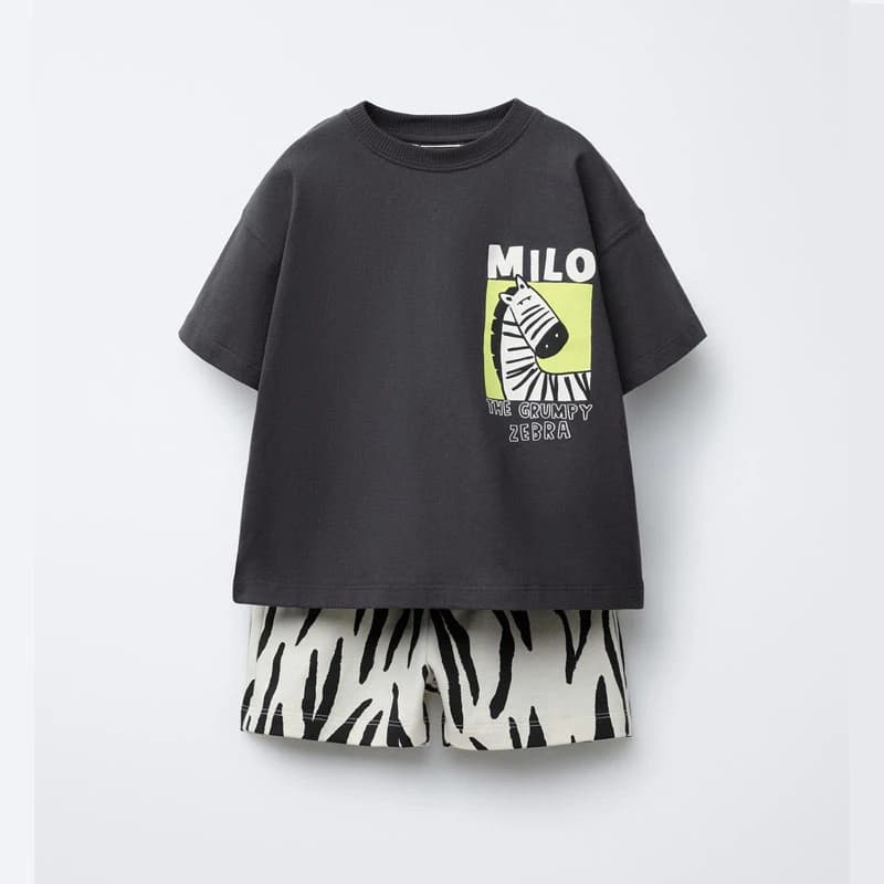 Abiti neri Pantaloncini a maniche corte Set da 2 pezzi per 0-7 anni Ragazzi Ragazze Nuova estate Casual Costume sportivo Nuovo design TShirt + Pantaloncini
