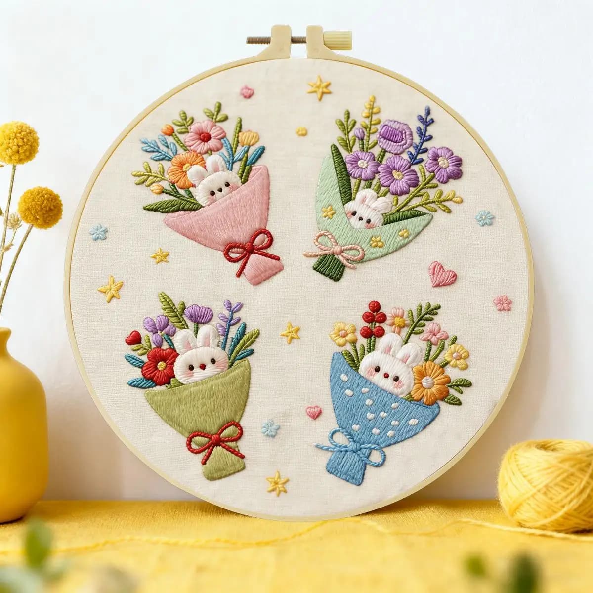 1pc 20X20CM/15X15CM 7.87/6.3inch bouquet Embroidery Starter Kit DIY kit DIY embroidery kit manualidades Sewing Art Needle Art