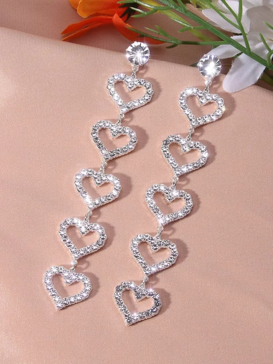 Rhinestone Heart Drop Earrings for Valentine's Day Mother's Day Gift