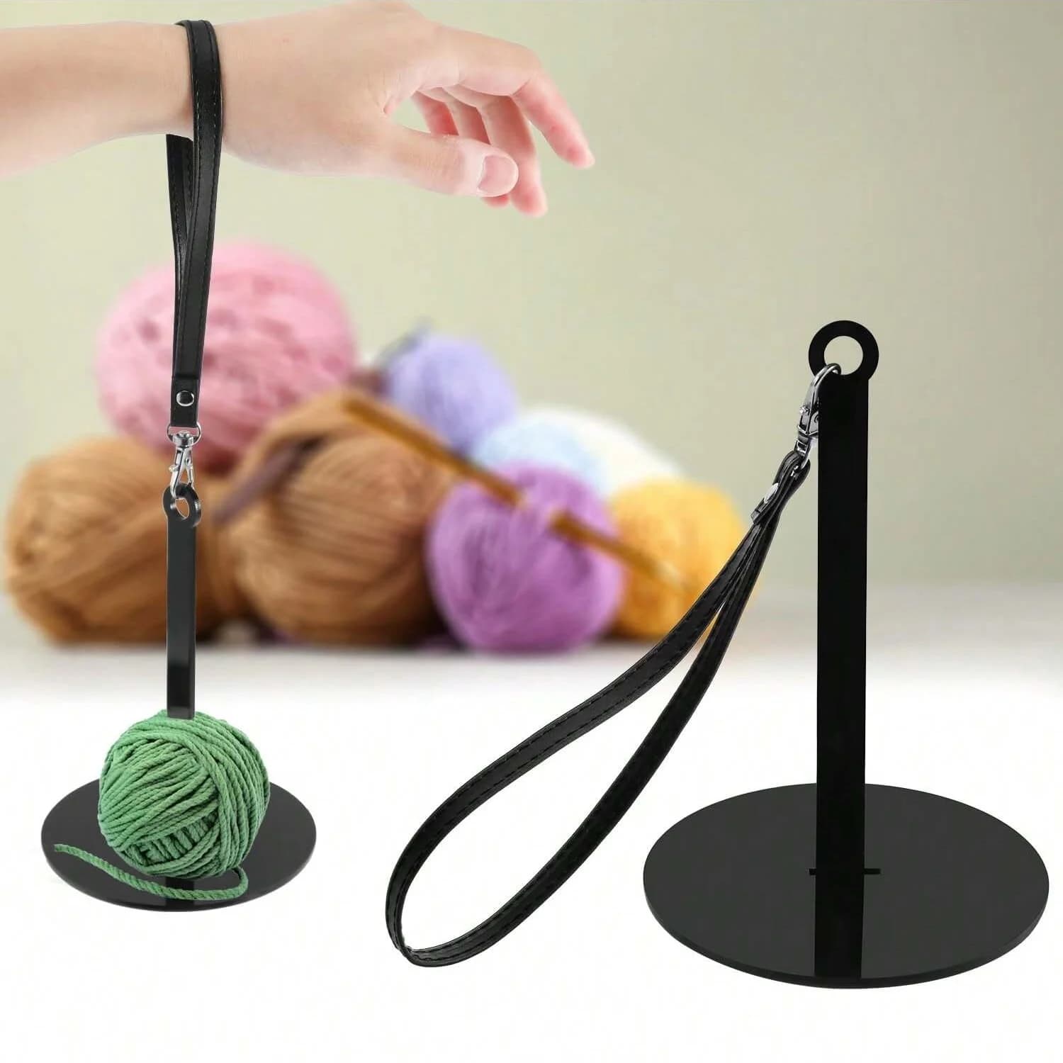 With Leather Wrist Strap Wrist Yarn Holder Acrylic Prevent Yarn Tangling Yarn Minder Durable Portable Yarn Ball Holder