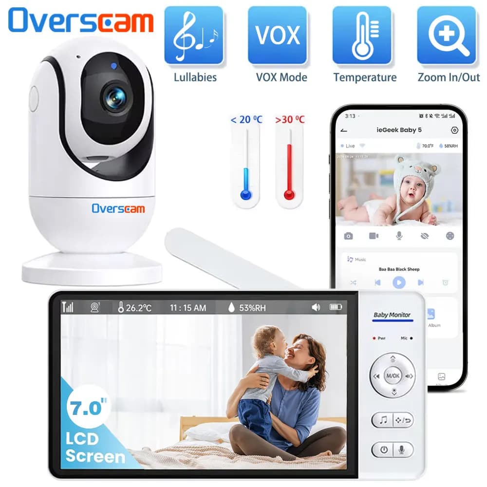 7.0 Inch Screen Baby Monitor 5000 mAh Battery Indoor Smart Home Security PTZ Zoom Camera Video Monitoring Temperature Ninne Nanne