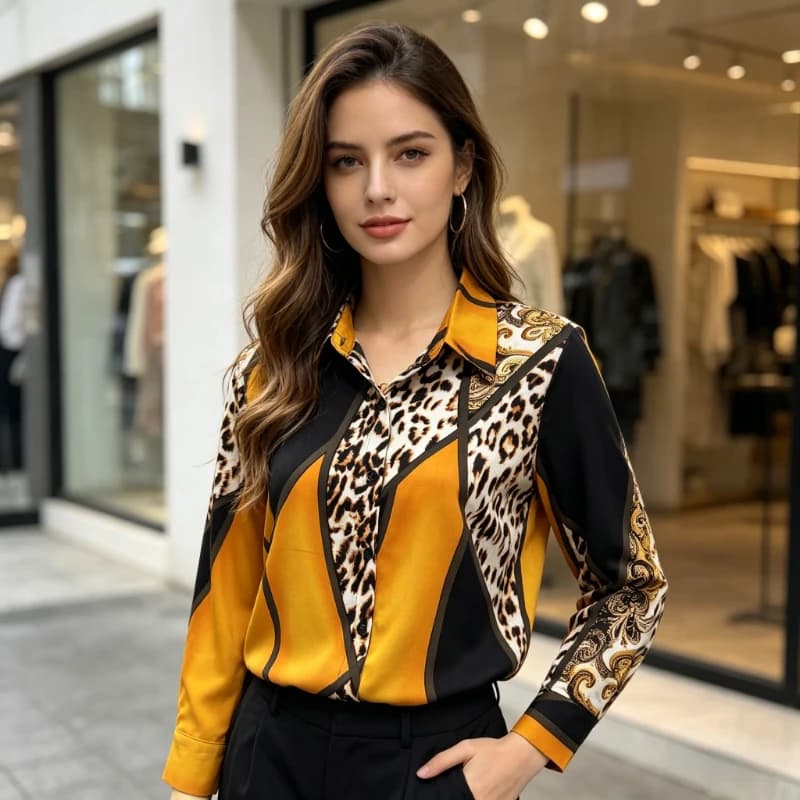 Nuove Camicette in Chiffon Leopardato da Donna, Camicie a Maniche Lunghe, Nuova Collezione Primavera Coreana con Stampa e Bottoni, Top da Donna 2026, Blusas Mujer De Moda