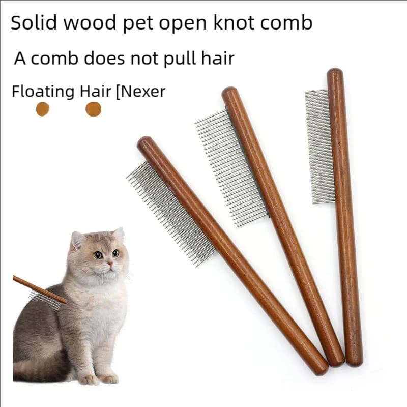 Pettine per la rimozione dei peli di animali domestici in acciaio inossidabile per cani e gatti con manico in legno - Strumento per la toelettatura contro pulci e zecche - Accessori per animali domestici