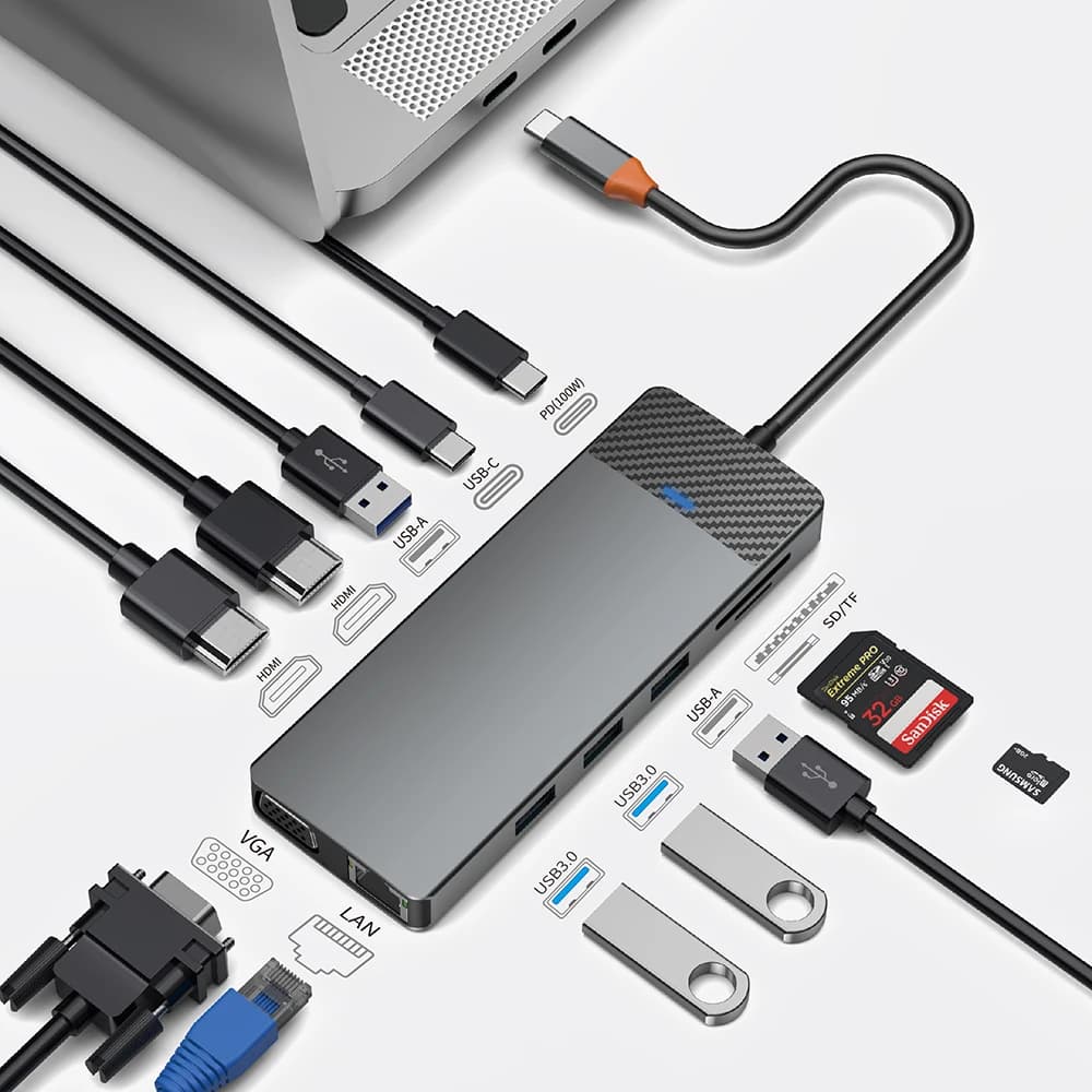 WiWU PD 100W 12 in 1 USB C Multifunction Hub for MacBook Air Pro Hub USB 3.0 for Dell/Xiao/Huawei