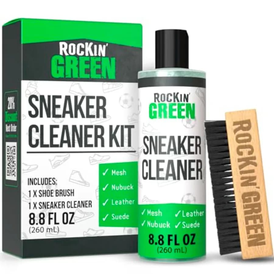 Rockin'Green Shoe Cleaning Kit - Shoe Cleaner Sneakers Solution with Brush Included - Sneaker Cleaner Kit Safe for Mesh, Nubuck