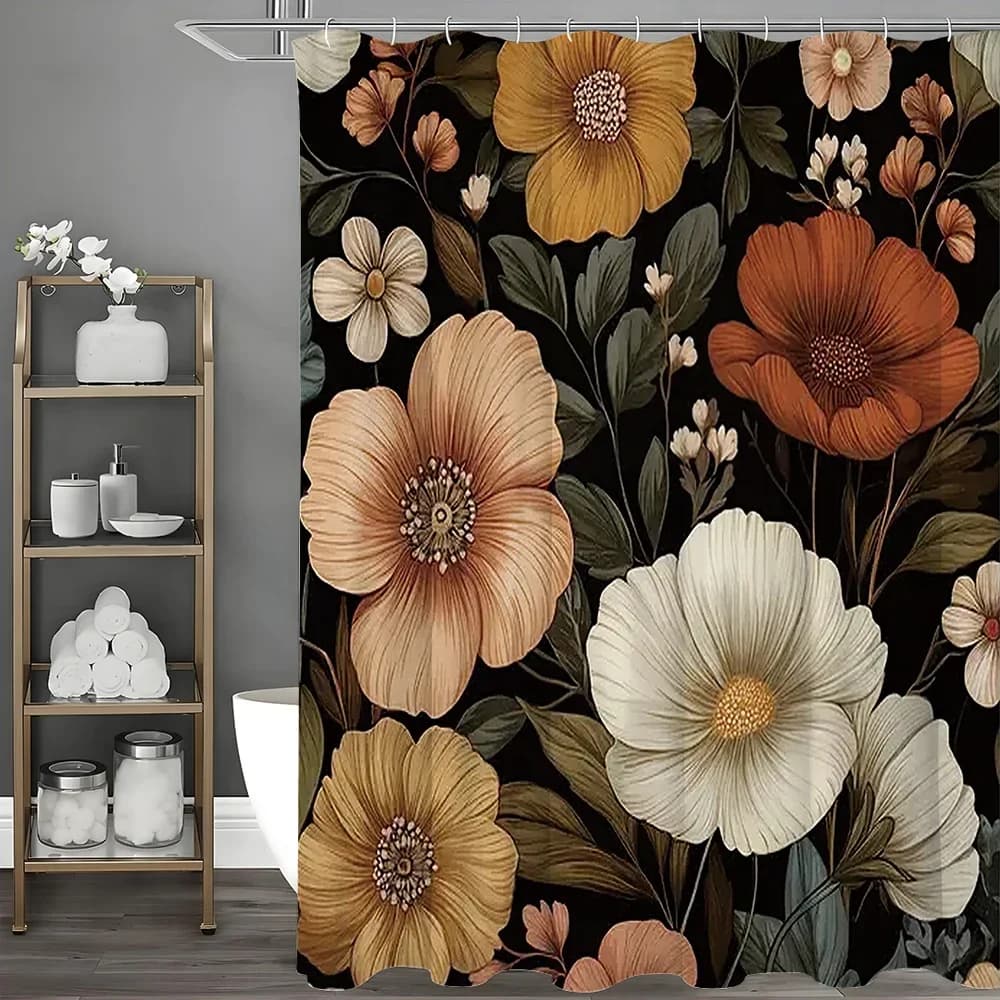 ~O~Colorful Flower Shower Curtain, Bathroom Decorative Shower Curtain, Waterproof Shower Curtain with Hooks