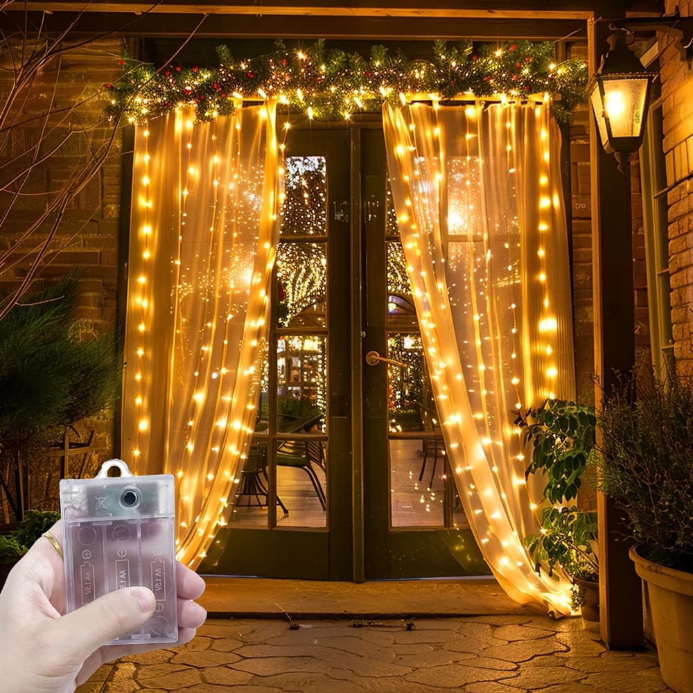 Luci a tenda a LED a batteria per decorazioni domestiche, Ramadan 2026, Eid Mubarak, Matrimoni, San Valentino, Decorazioni per esterni