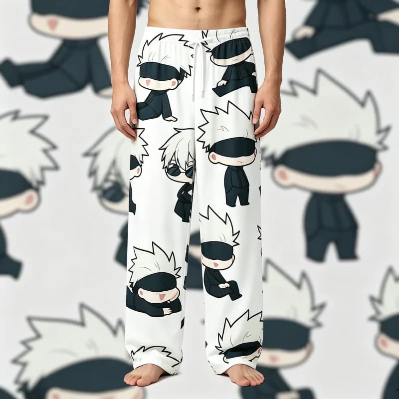 Summer Anime Jujutsu Kaisen Cute Chibi Gojo Satoru All Over Print Quick Dry Breathable Wide Leg Pants Unisex Sports Trousers