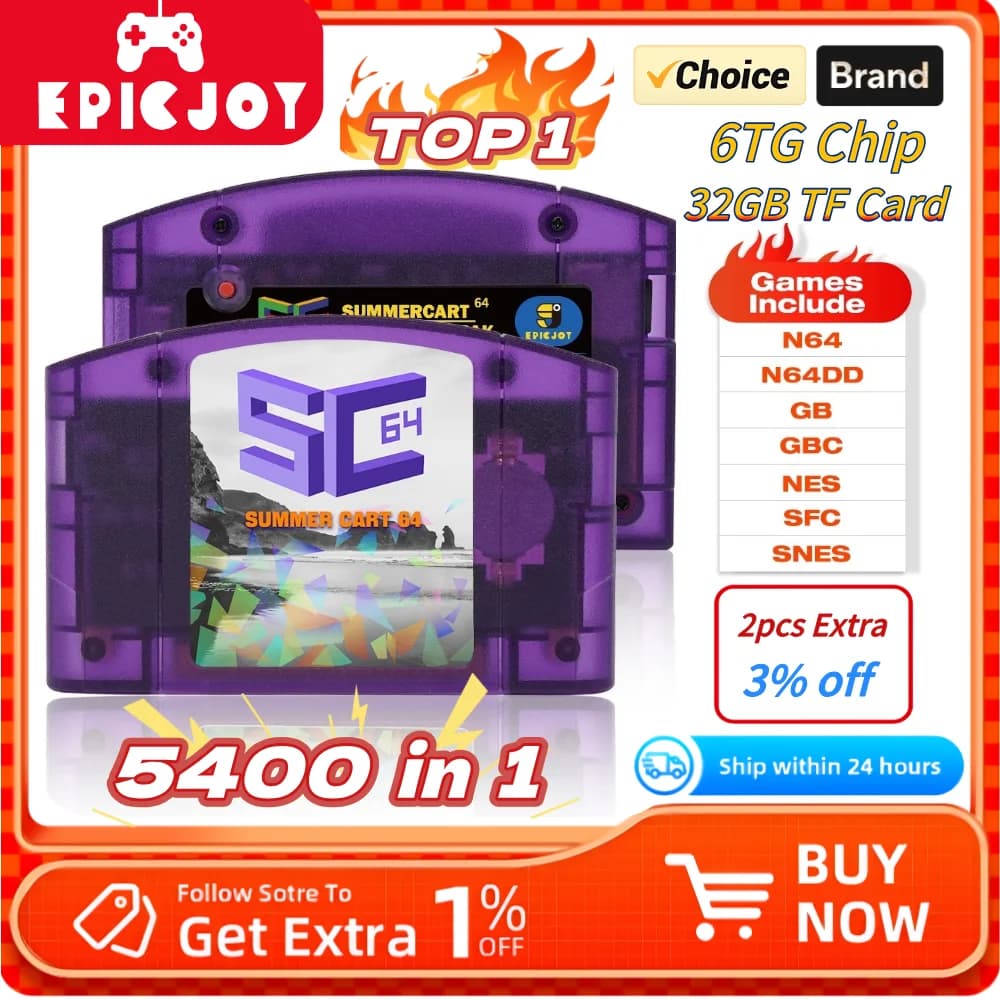 EPICJOY SummerCart 64 SC64 Scheda di Gioco Open Source N64 con Emulatore Integrato per Console N64, Regalo con Scheda TF da 32GB e 5400 Giochi