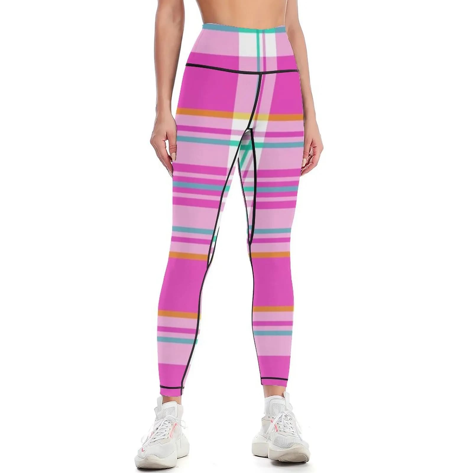Leggings sportivi primaverili a quadri rosa e verdi per donna, leggings push-up da palestra
