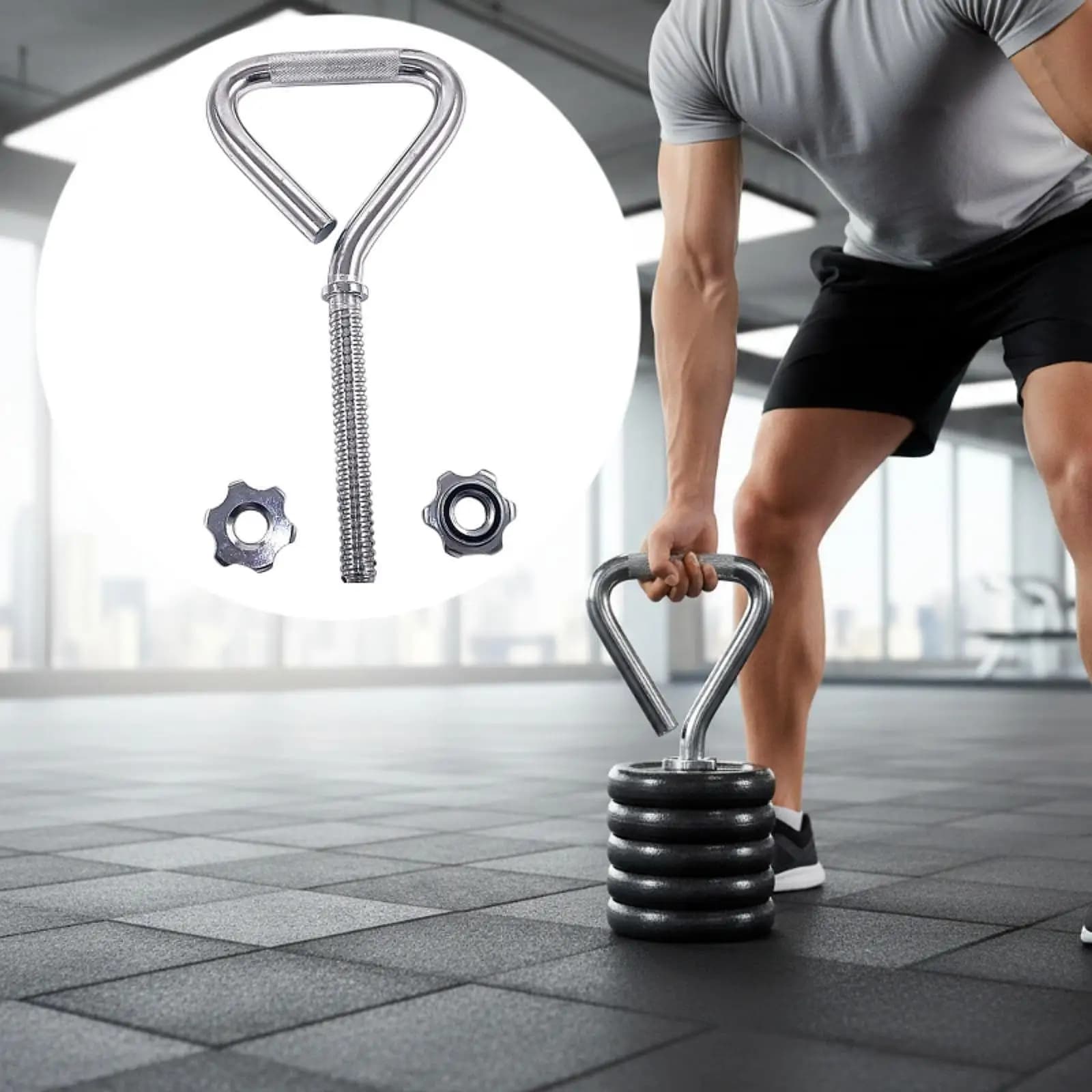 Kettlebell Handle with Threaded Locking Fits 2.5 Cm Plates Portable Dumbbell Converter for Workouts
