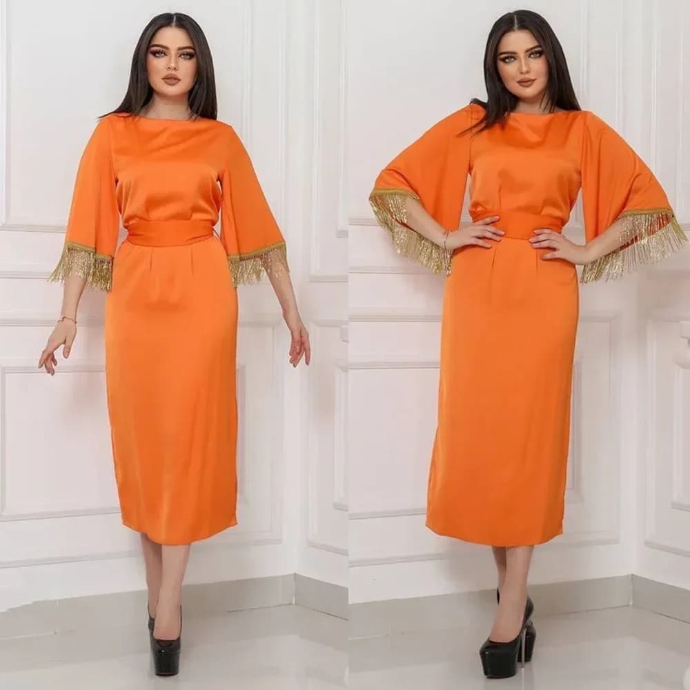 Abito arabo con frange in raso Abito da sera per feste Caftano Ramadan Eid Donna musulmana Abaya Islam Abbigliamento Dubai Marocchino Caftano Jalabiya Abito
