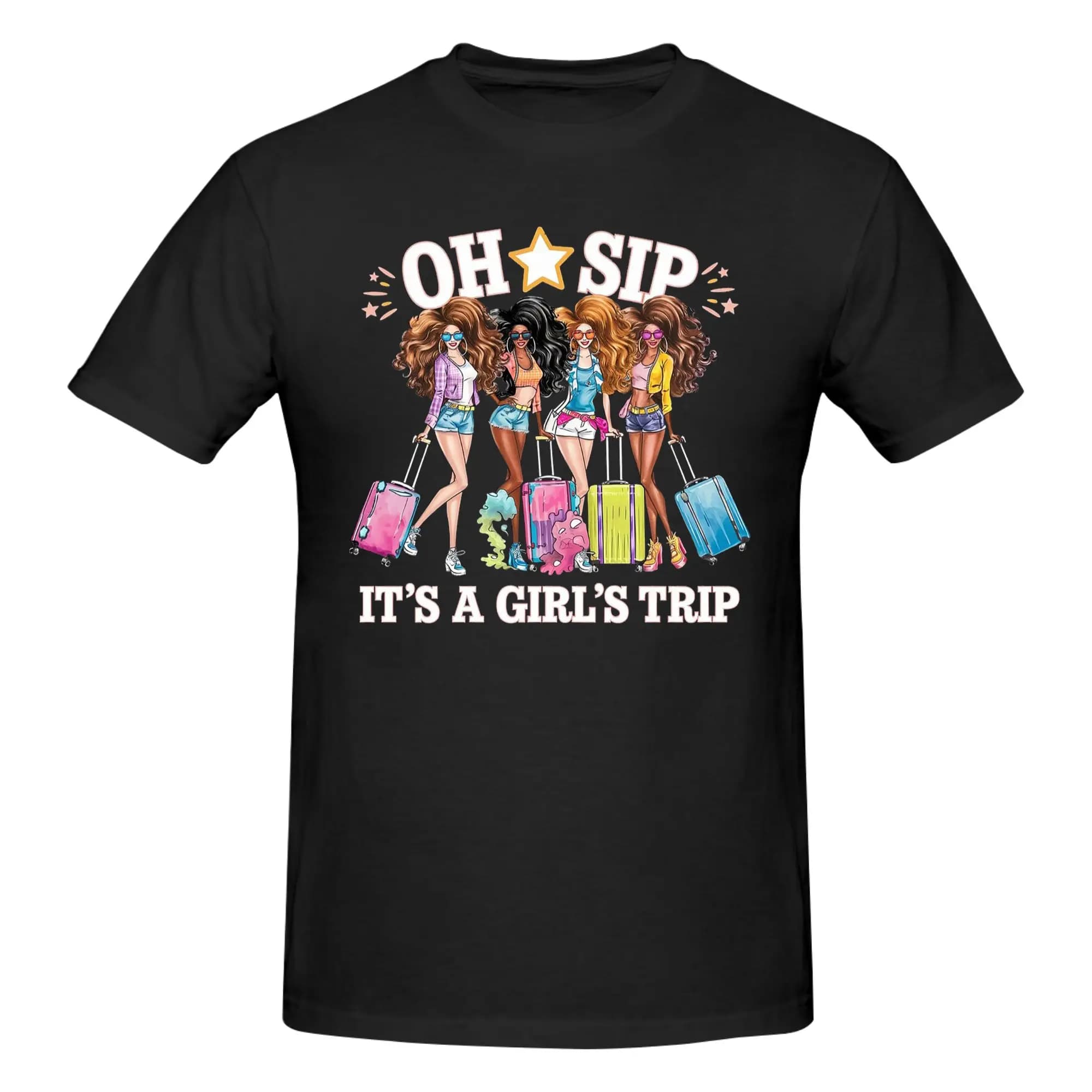 The journey begins Oh Sip It's A Girls Trip Men's T-shirt in cotton 100% Men's Crew Neckline Short Sleeved S-6XL