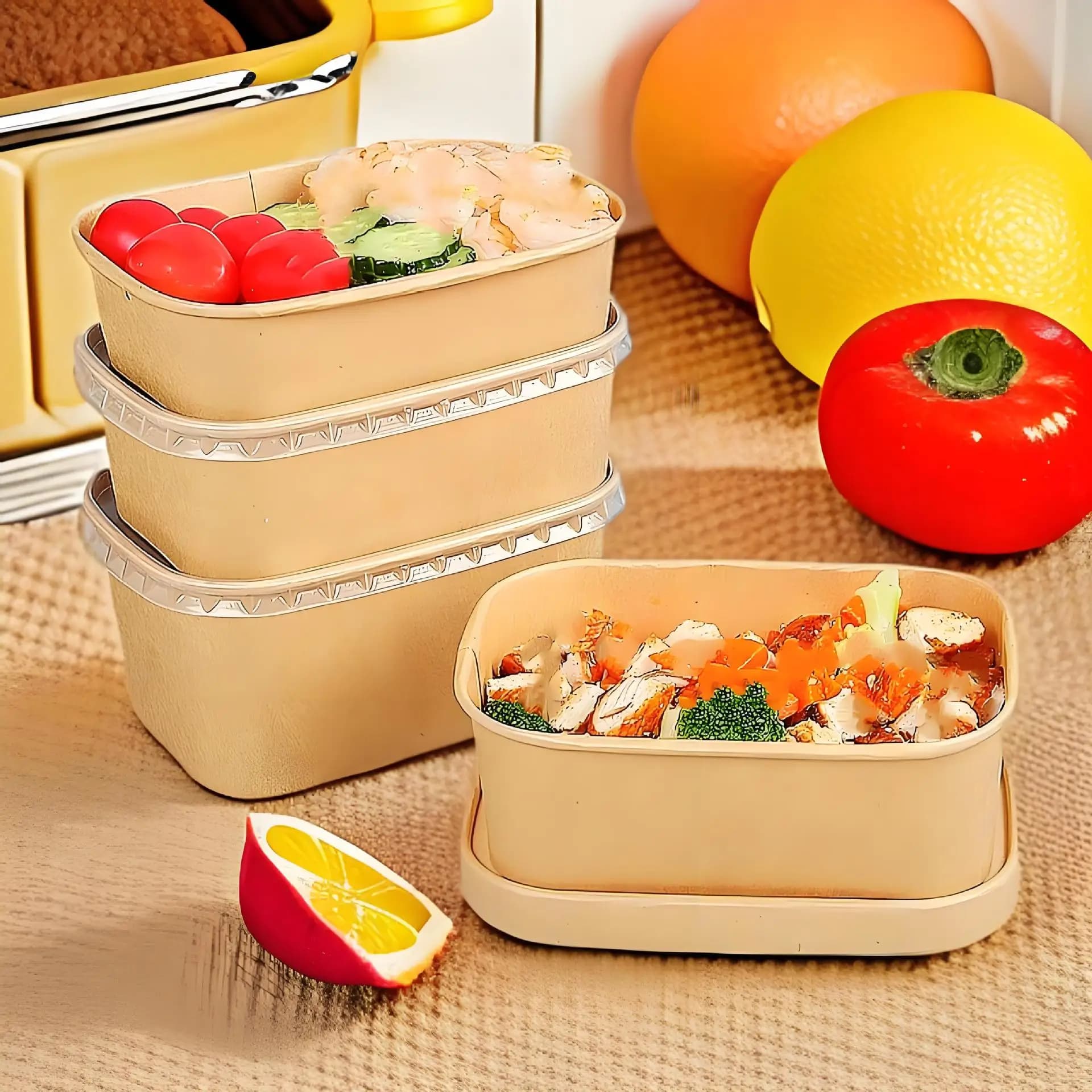 Disposable Kraft Paper Square Food Box Takeout Lunch Container for Fruit Salad Picnic