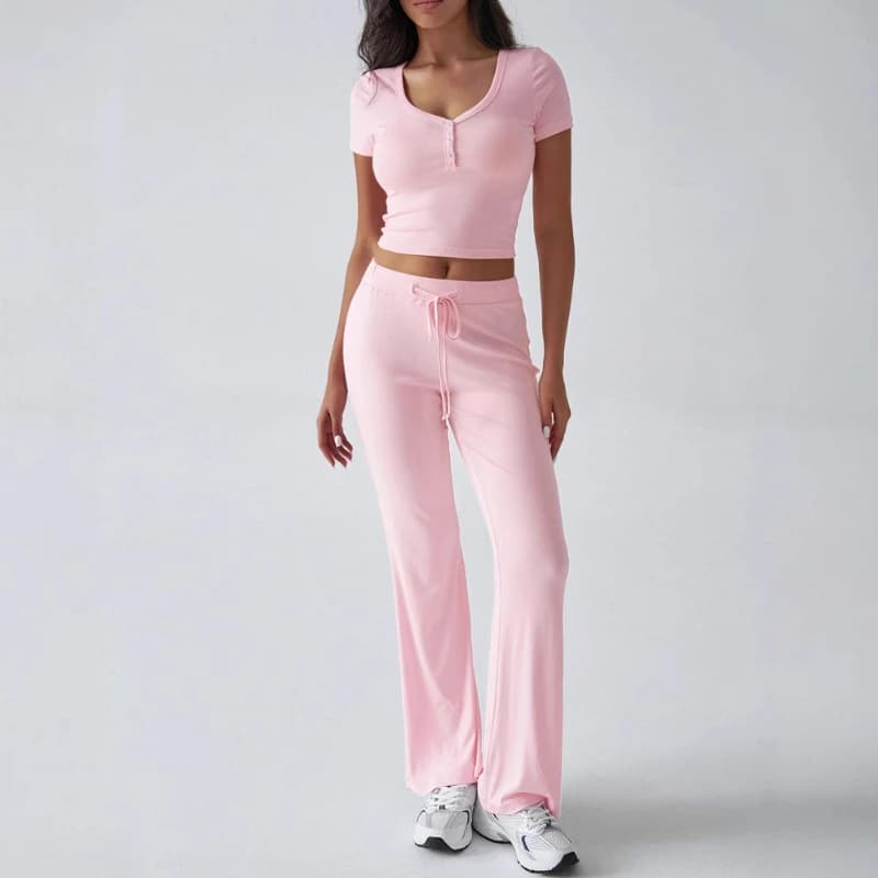 2025 Spring and Summer Temperament Solid color Crewneck Leisure Fashion Women sports suit