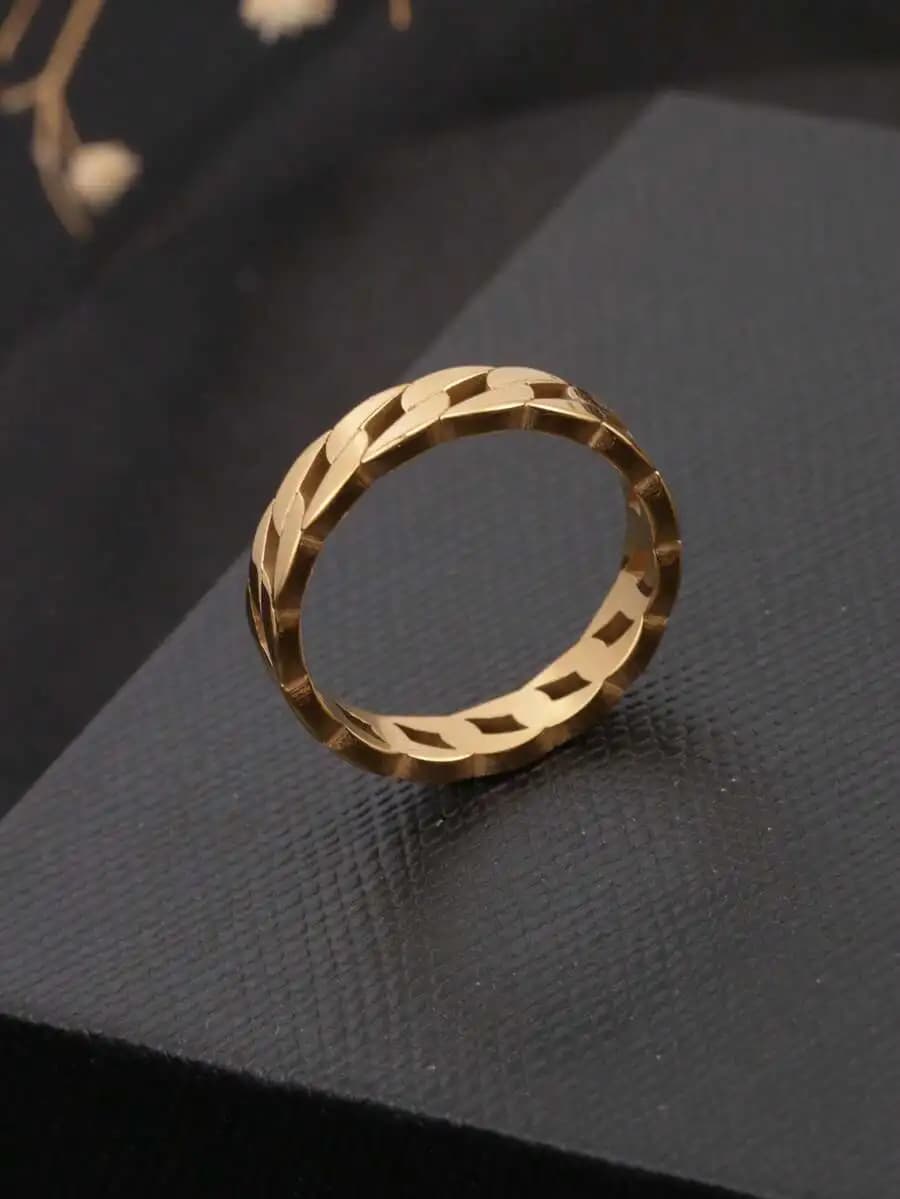 Anello a fascia larga in acciaio inossidabile con catena a maglia cava, alla moda, per donna, da indossare tutti i giorni, idea regalo
