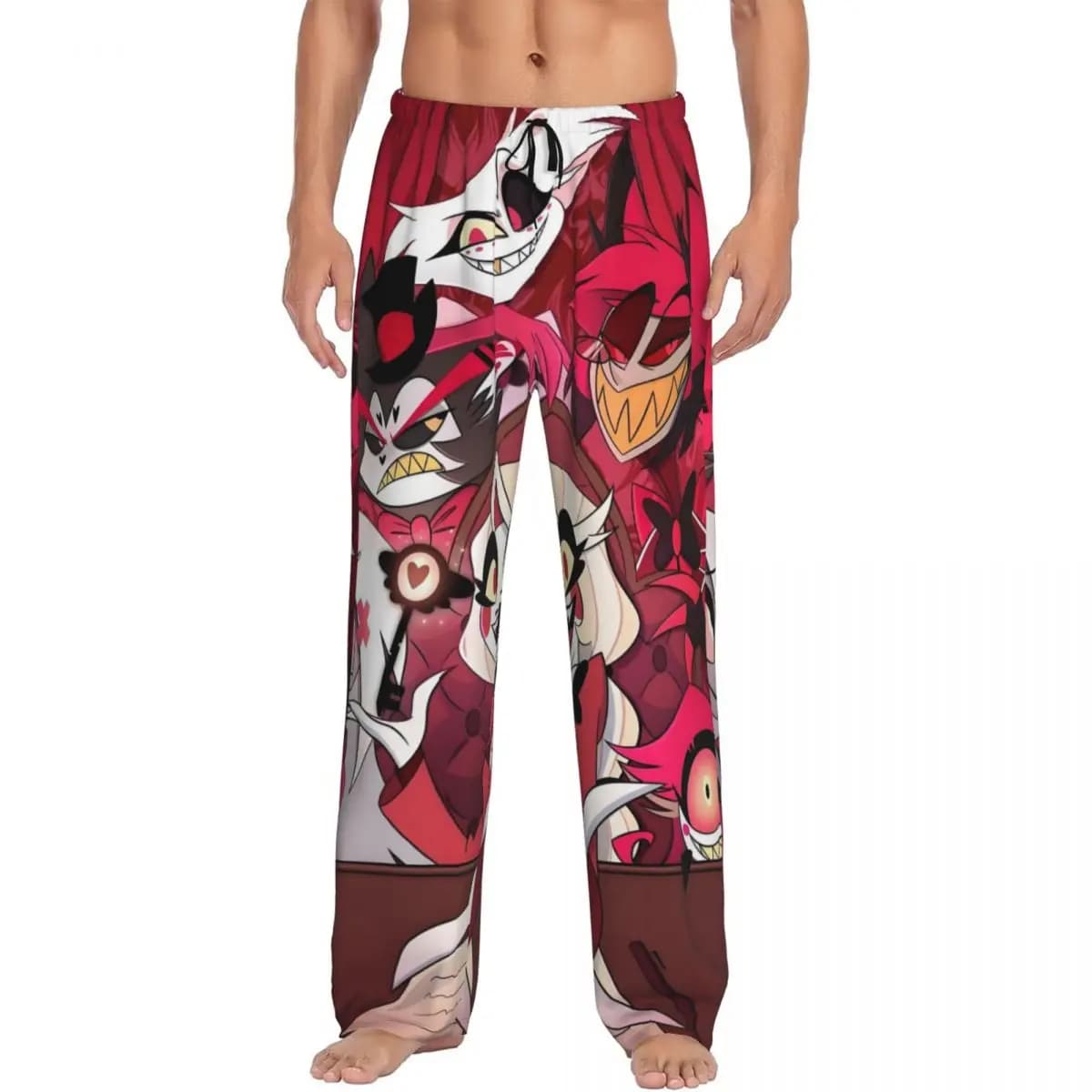 Pantaloni del pigiama per hotel Hazbins stampati personalizzati Pantaloni da notte per il sonno dei cartoni animati da uomo con tasche