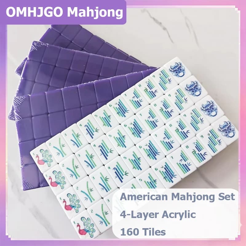 Set di Mahjong Americano in Acrilico a 4 Strati Viola Scuro, 160 Tessere, Gioco Portatile per Casa, Feste e Viaggi, Regalo Sorpresa