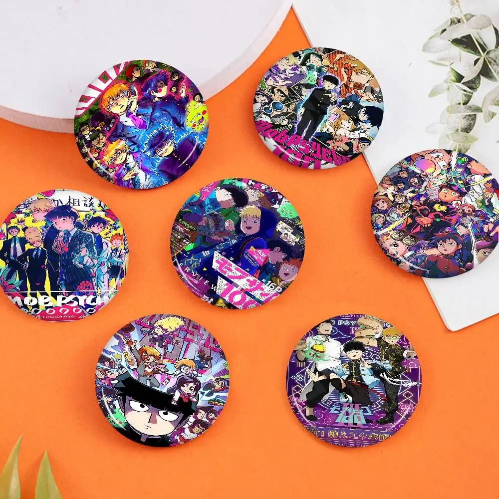 Anime Mob Psycho 100 Creative Pins Funny Smiley Faces Round Snap-in Brooch Badge Backpack Hat Accessories Jewelry Gifts