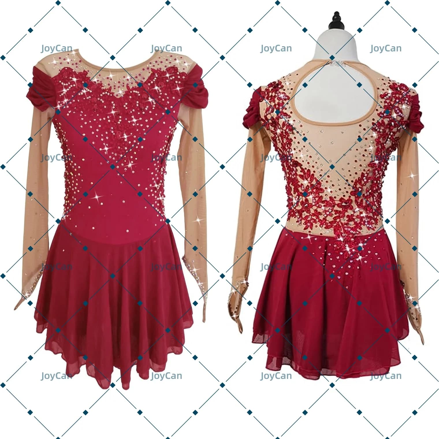 JoyCan Ice Figure Skating Dress Girls Optional colors Spandex Stretchy Mesh Competition Dance Wear Customized BD3397