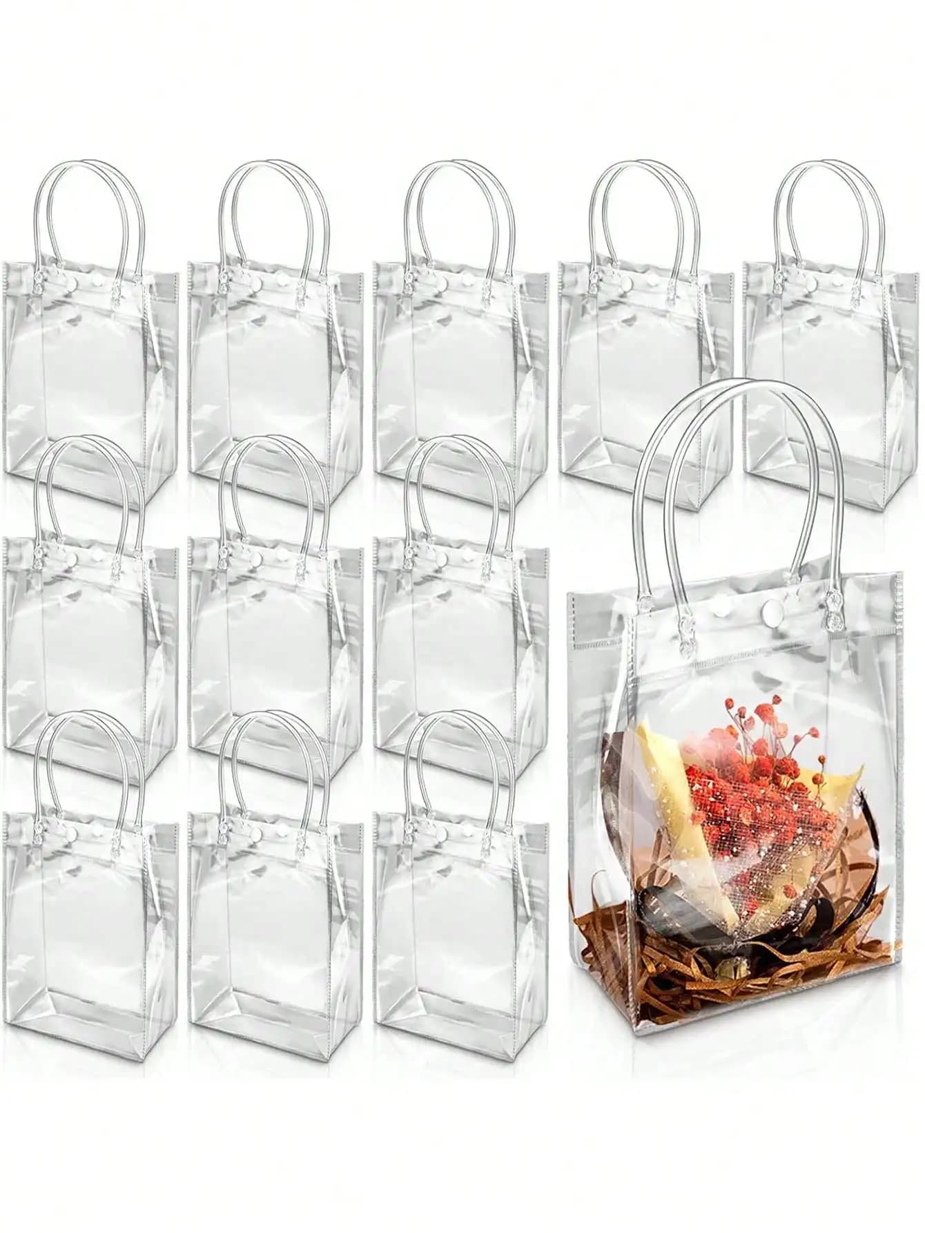 12 sacchetti regalo trasparenti in PVC con nastro in raso blu royal, borse trasparenti riutilizzabili, adatte per matrimoni, compleanni, baby shower