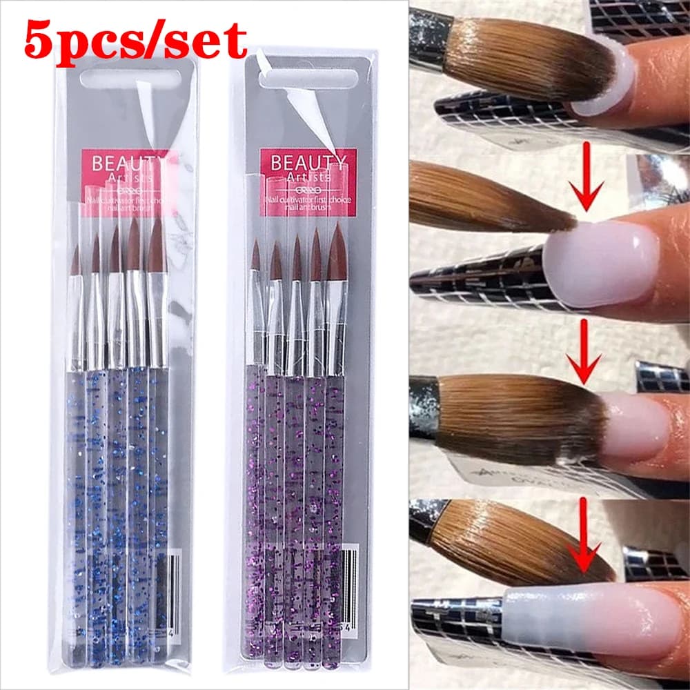 5 pezzi manico in cristallo polvere acrilica pennelli per unghie Gel UV disegno pennelli per pittura intaglio/penna di estensione strumenti professionali per unghie