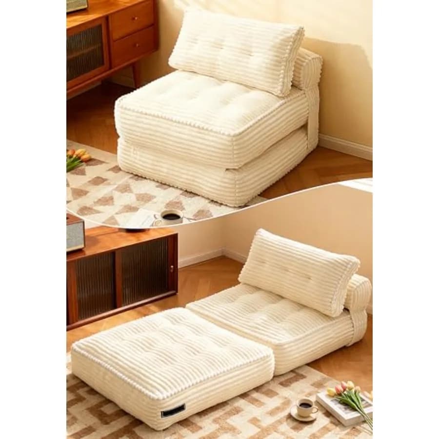 Folding Sofa Bed for Living Room, Fabric in Gray, Compact Convertible Sleeper Chair with Removable Pillow and Foldable Single F