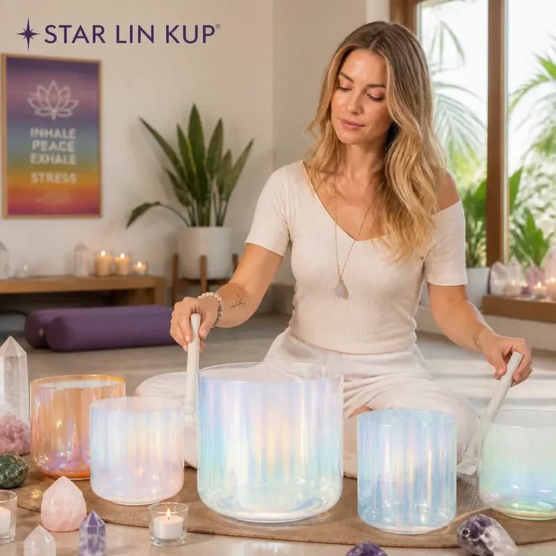 STAR LIN KUP 7 Inch Jasper Aura Cosmic Clear Quartz Crystal Singing Bowl for Sound Healing Meditation Yoga Chakra Balance