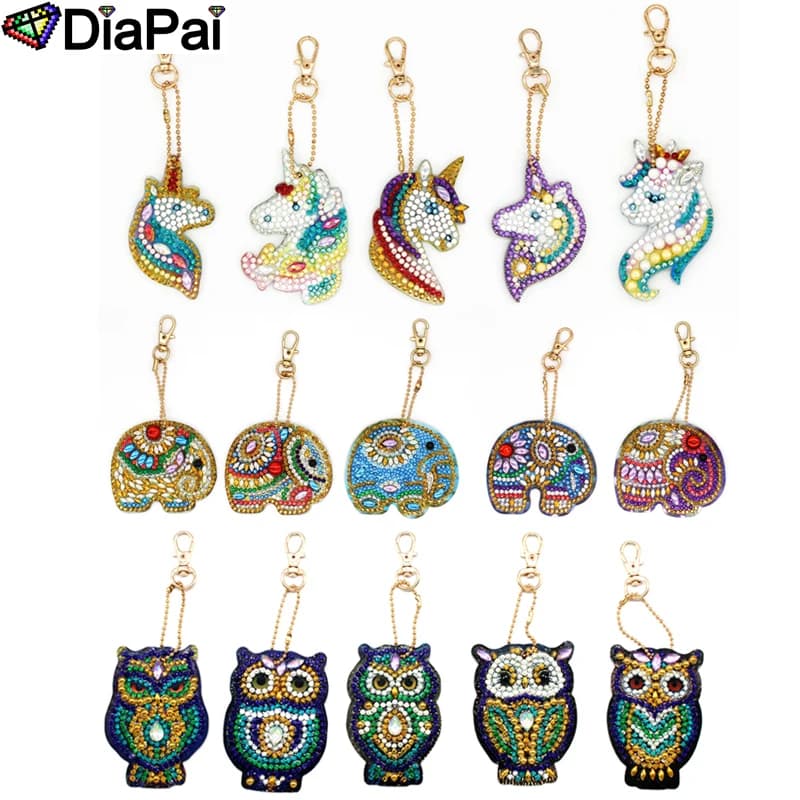 DIAPAI Portachiavi con pittura diamante 5D Speciale strass Ricamo Ciondolo Kit artigianali fai da te Accessori portachiavi punto croce
