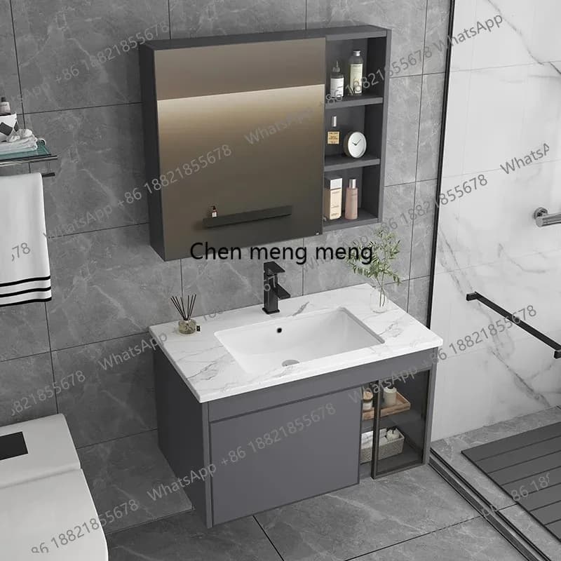 cc182 CC182 Mobile Bagno Moderno Minimalista con Lavabo Integrato in Ceramica e Armadietto a Specchio Intelligente per la Casa