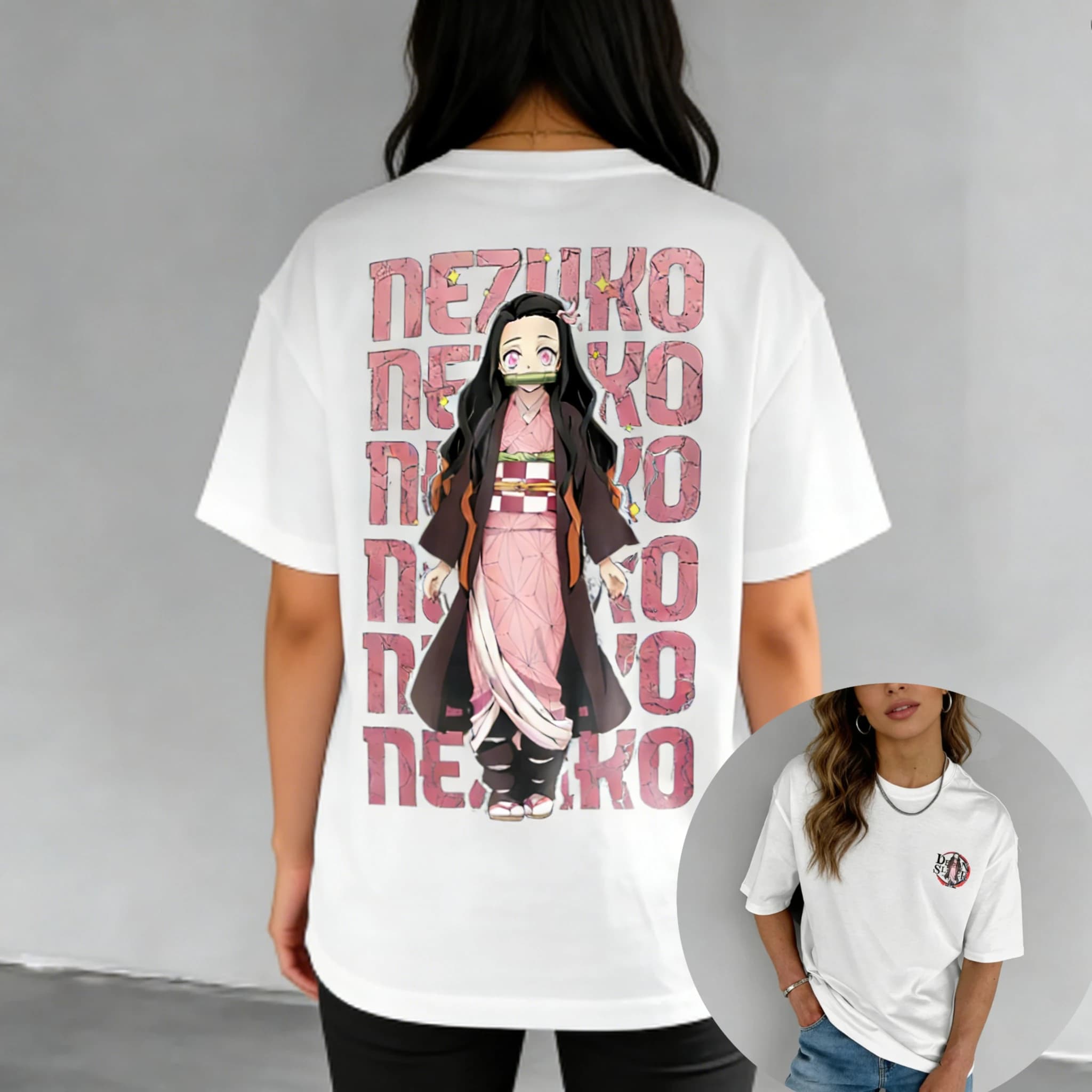 2026 Demon Slayer Nezuko Kamado Printed Cotton T-shirt Summer Breathable Loose Cool Tops for Adults Kids Couple Family Y2k