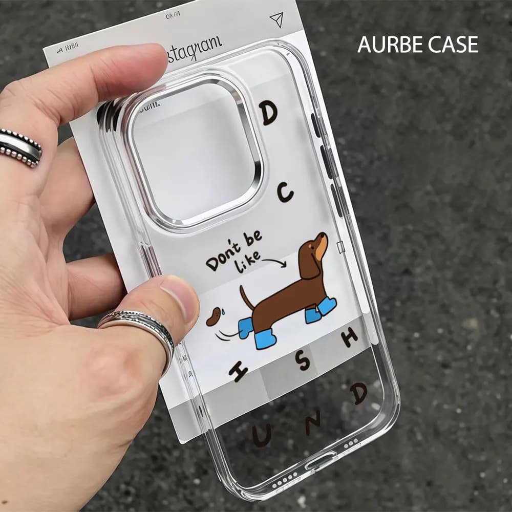 Aurbe Phone Case For iPhone 17 16 15 14 13 12 11 Pro Max 16E Silver lens frame transparent shell Dachshund Fun Cover