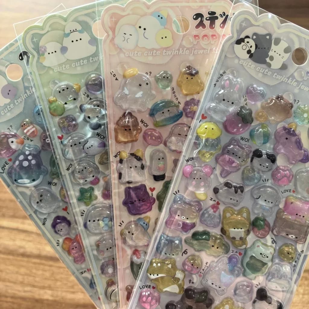 Adesivi Trasparenti Kawaii con Animali, 4 Pezzi, Decorativi Glitterati per Scrapbook, Quaderni e Cancelleria - Negozio BulingBulingStickers
