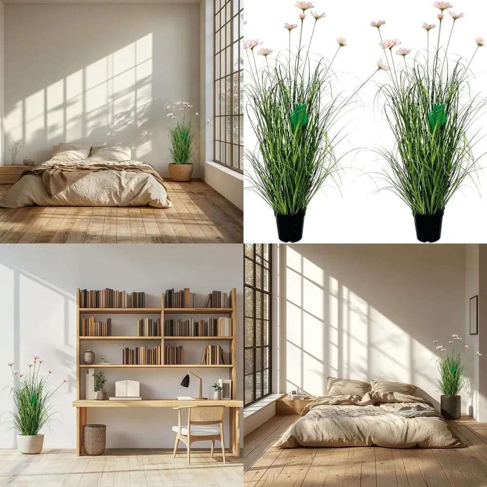 Artificial high grass with pink cosmos flowers, 3 foot flooring plants, synthetic grass, home decorations for indoors and outdoors, 2 pack