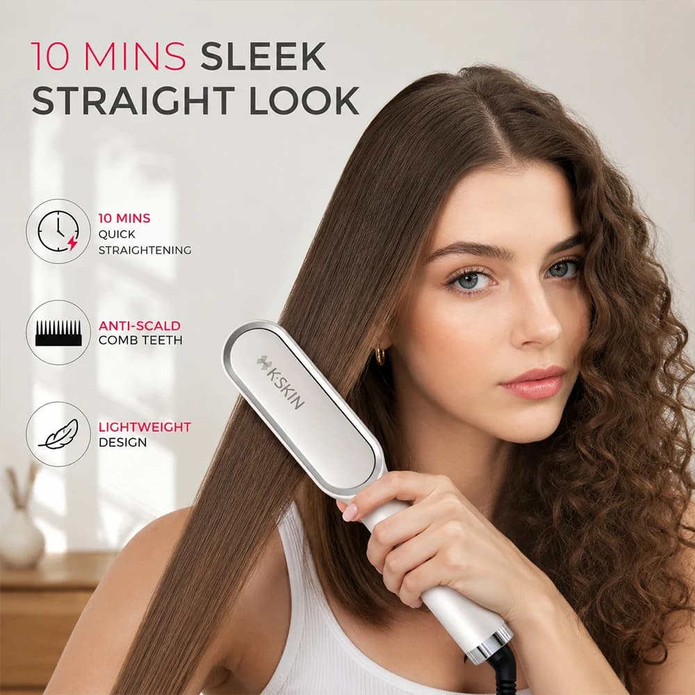 KSKIN Spazzola Lisciante 2 in 1 Multifunzionale Professionale, Pettine per Lisciare i Capelli Anti-Scottatura a Riscaldamento Rapido