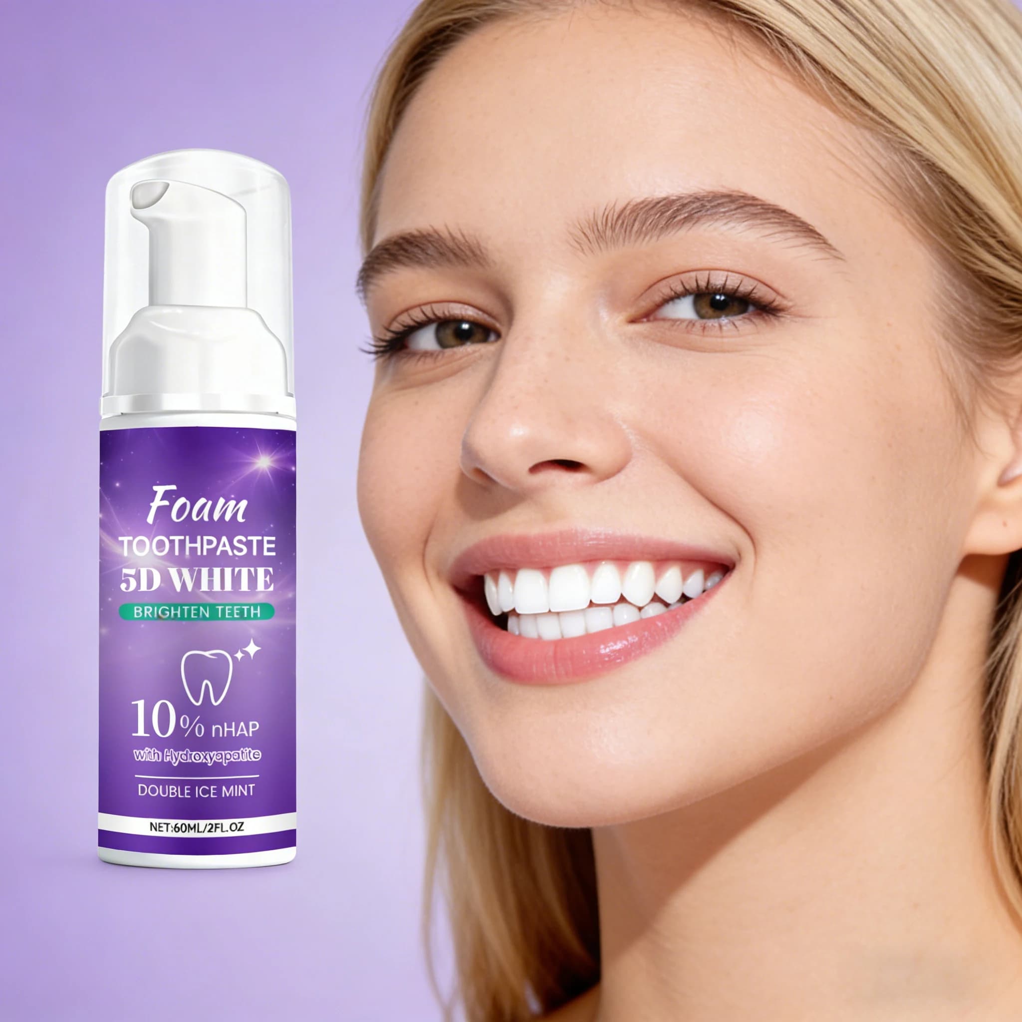 Dentifricio in 60ml White Foam 5D, Tooth Whitening Tool and Oral Hygiene, for a Fresh Food and Dentale Care