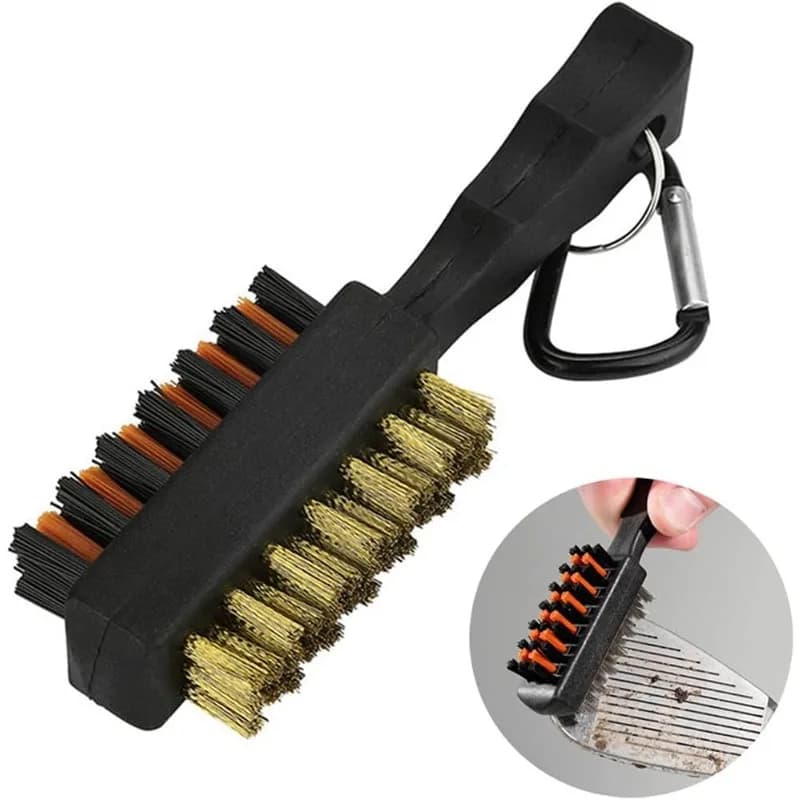 Spazzola per la pulizia delle scarpe da golf, strumento di pulizia a doppia faccia, portatile, in metallo leggero, con spazzole in nylon per la pulizia delle scanalature delle scarpe da golf