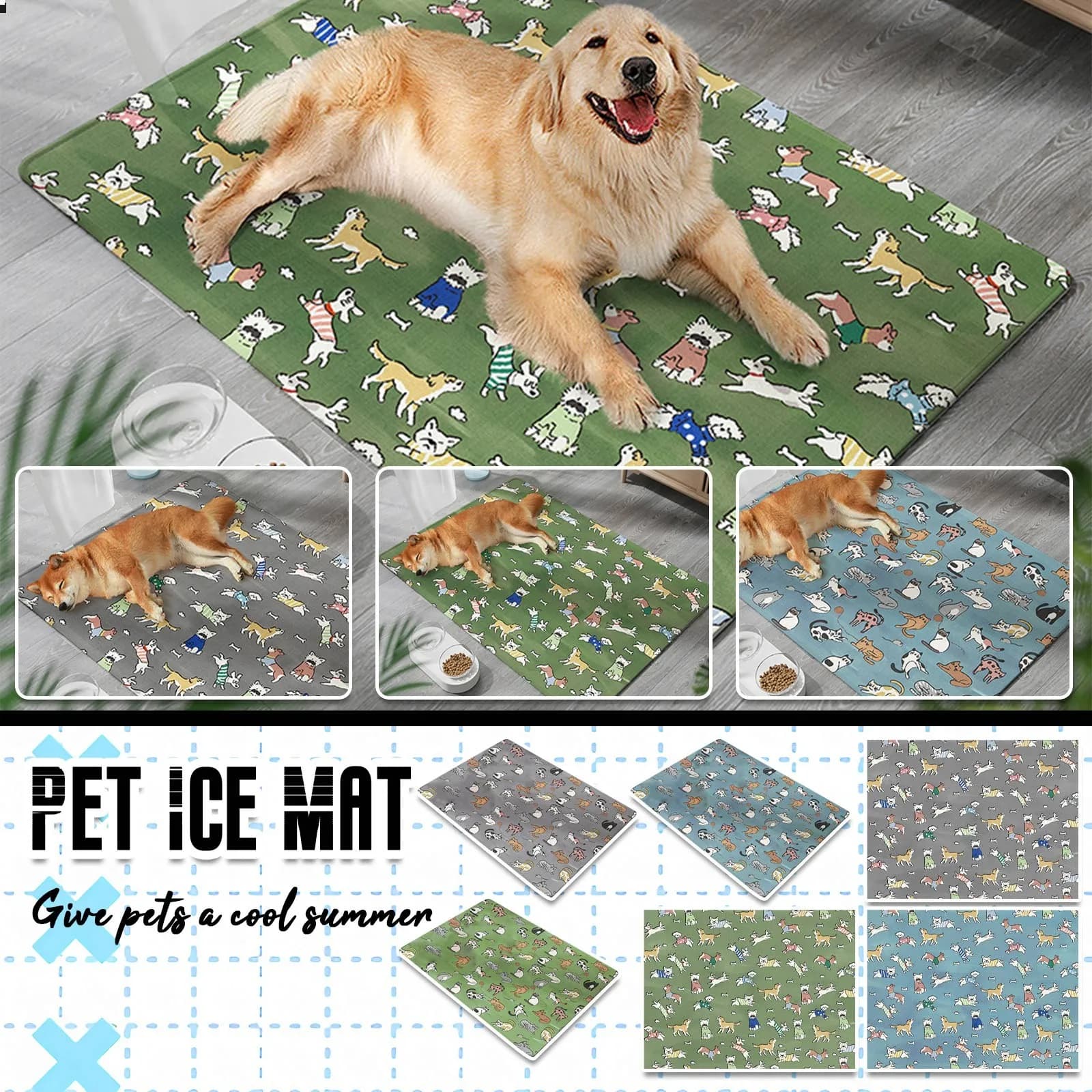 Materasso di ghiaccio rinfrescante per animali domestici estivo Dispositivo di raffreddamento inferiore antiscivolo, Dispositivo di raffreddamento per animali domestici per cani, gatti, interni ed esterni, letti, cucciole e pavimenti