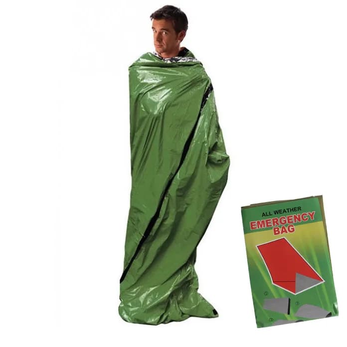 PE disposable emergency sleeping bag with first aid blanket thermal insulation waterproof curtain 90x213 cm
