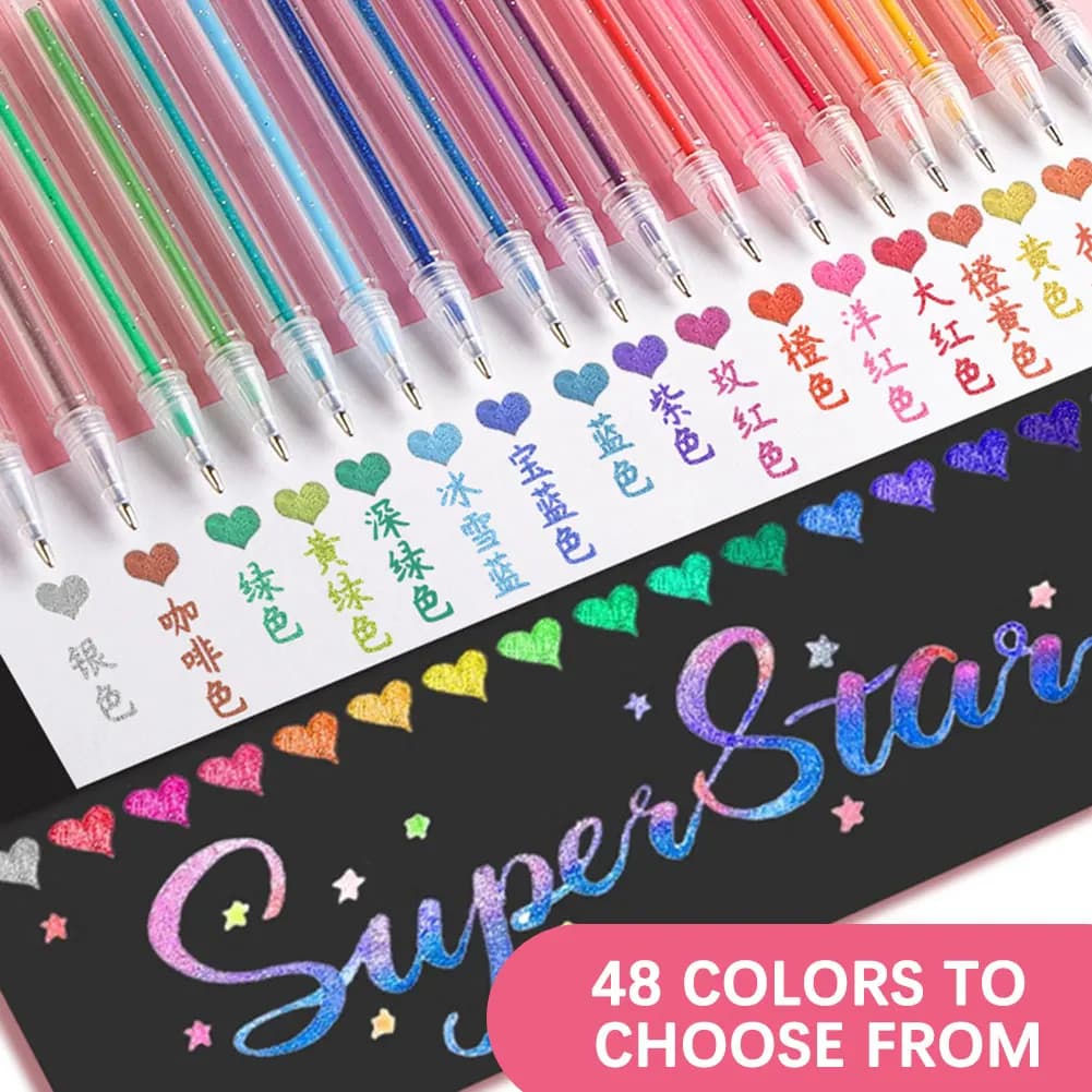 Set di penne gel glitterate, set di penne a inchiostro gel con glitter iridescenti da 8-48 colori, penne gel scintillanti metalliche, progetti di lezioni d'arte scolastiche