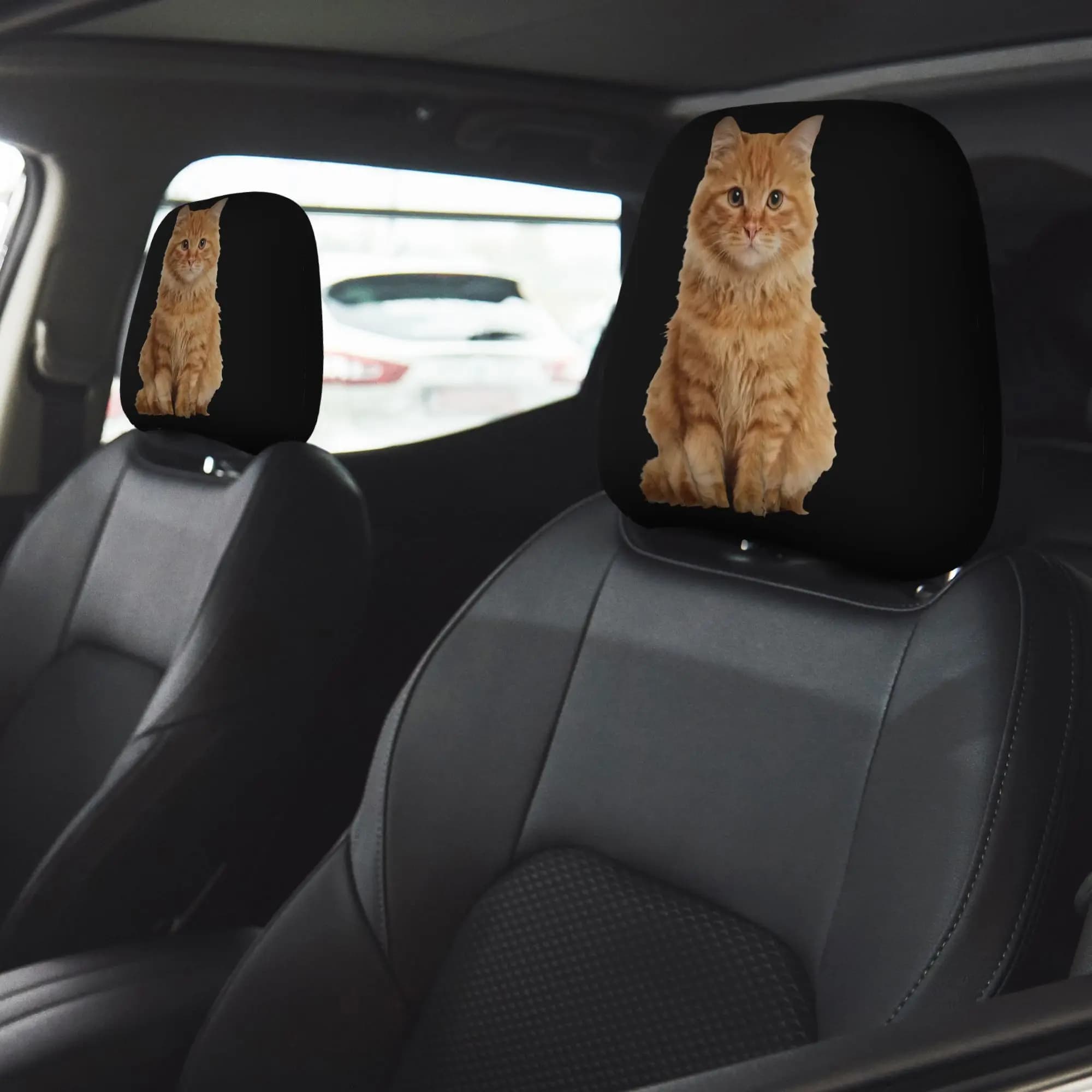 Set di 2 Copri Poggiatesta per Auto a Forma di Gatto a Pelo Lungo Arancione con Design Adorabile, Decorazione Interna Elegante per le Feste, Accessori Auto