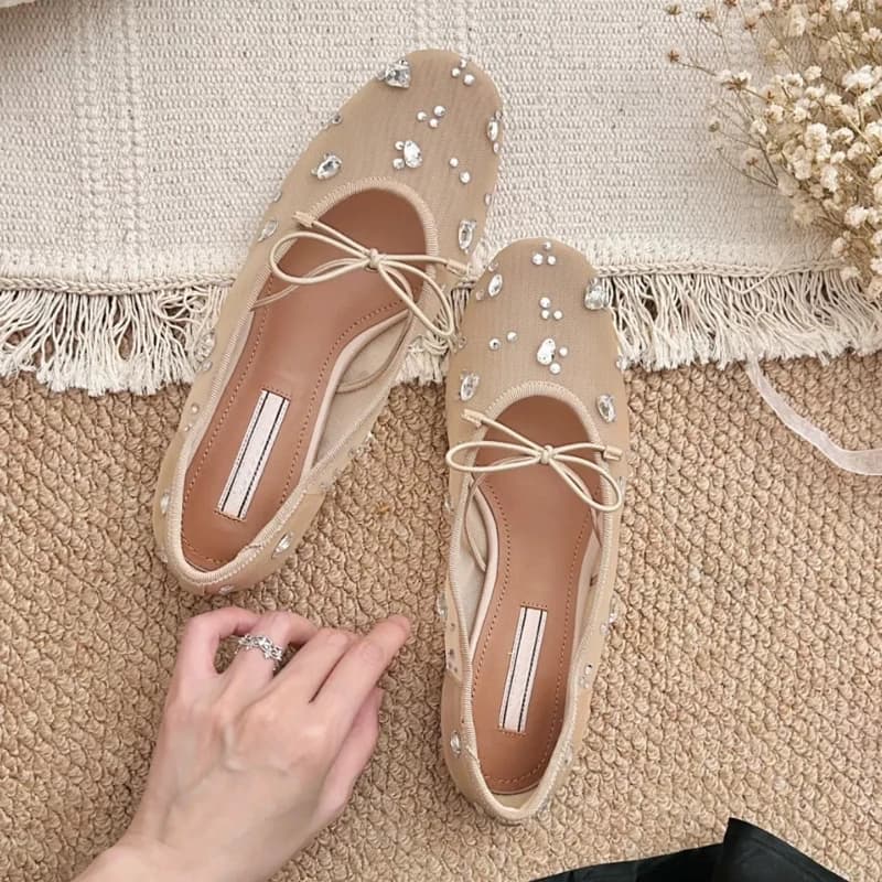Sandali Mule di Lusso con Rete a Diamante, Scarpe Mary Jane Traspiranti da Spiaggia per Donne, Comode Ballerine Estive alla Moda
